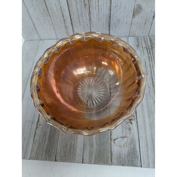 Vintage Hazel Atlas Diamond Point Columns Carnival Glass Iridescent Bowl 7 3/4" - Picture 3 of 6